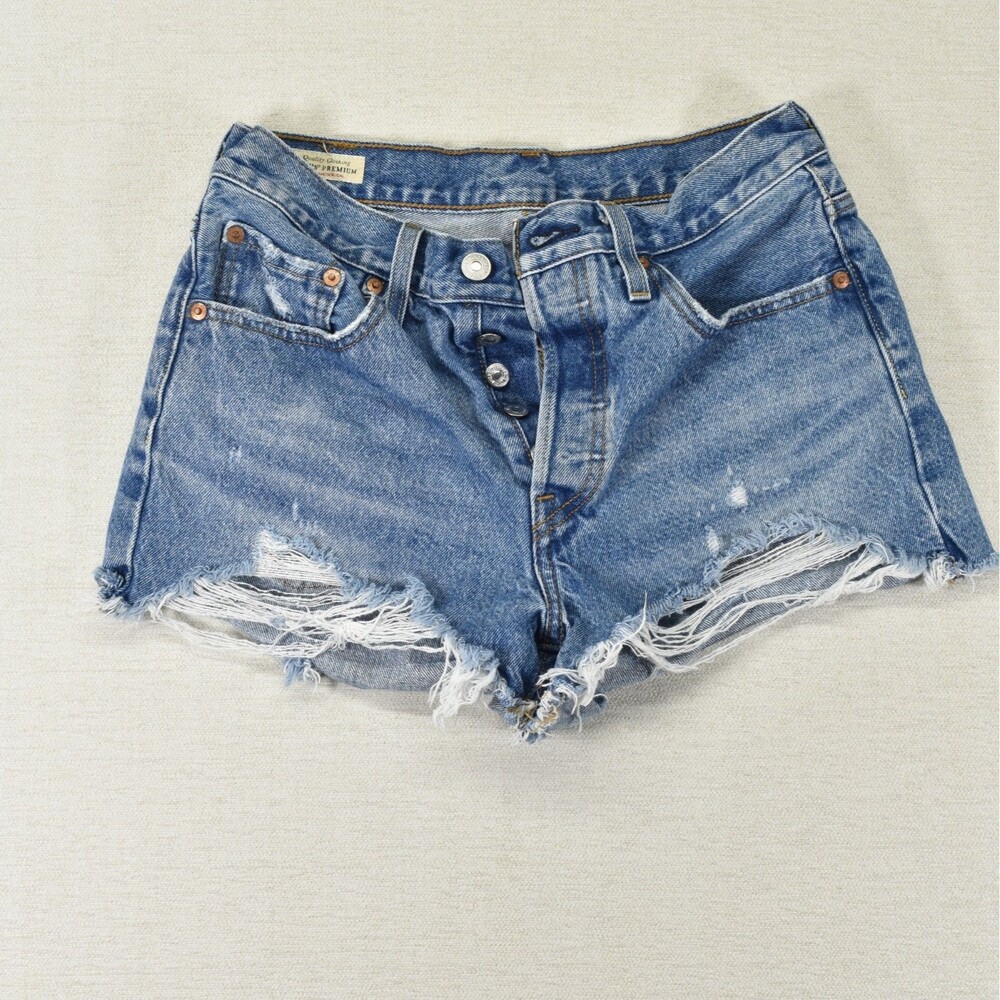Levis Premium 501 Cutoff Jean Shorts Womens 27 Medium Wash Denim Frayed